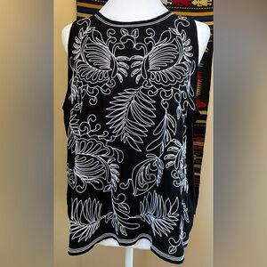 Ann Taylor LOFT Black Sleeveless Blouse with White Embroidery size L Petite